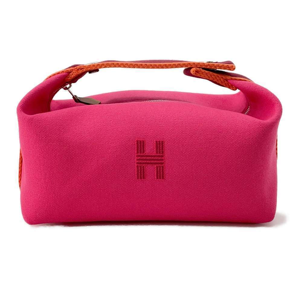 Hermes Brid A Black Gm Canvas Pouch Hibiscus Silver